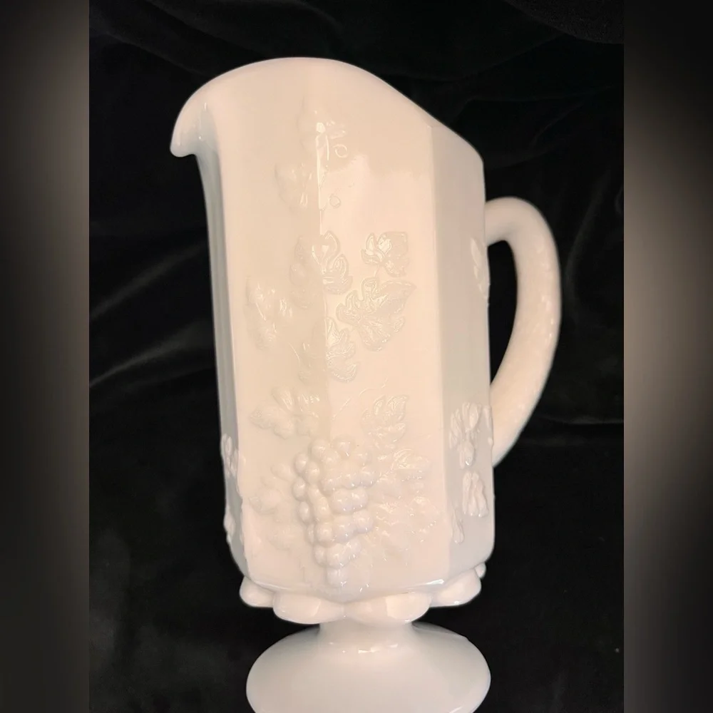 Westmoreland Milk Glass Paneled Grape Footed Pitcher Vintage MCM Water Vase